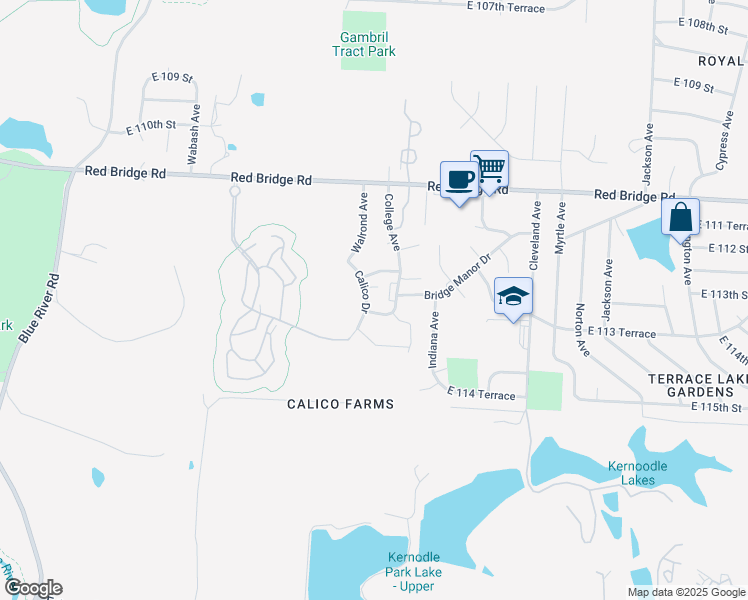map of restaurants, bars, coffee shops, grocery stores, and more near 11264 College Avenue in Kansas City