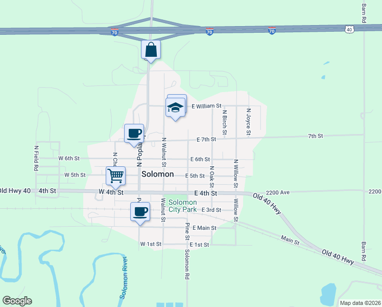 map of restaurants, bars, coffee shops, grocery stores, and more near 209 East 6th Street in Solomon