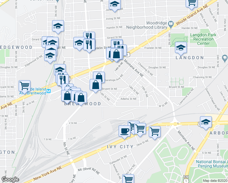 map of restaurants, bars, coffee shops, grocery stores, and more near 101 Independence Avenue Southeast in Washington