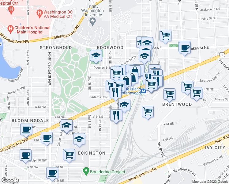 map of restaurants, bars, coffee shops, grocery stores, and more near 101 Independence Avenue Southeast in Washington