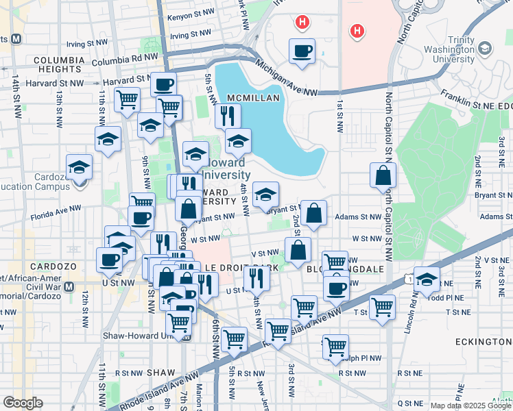 map of restaurants, bars, coffee shops, grocery stores, and more near 101 Independence Avenue Southeast in Washington