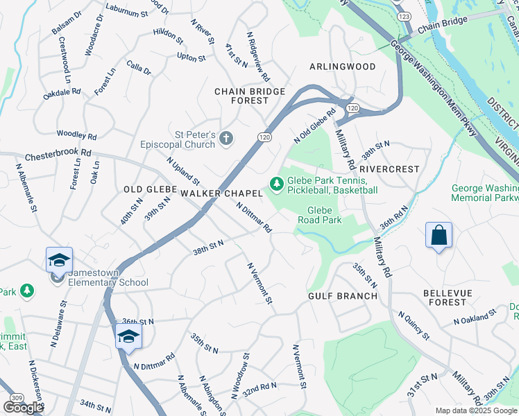map of restaurants, bars, coffee shops, grocery stores, and more near 3804 North Tazewell Street in Arlington