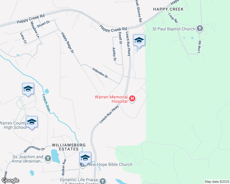 map of restaurants, bars, coffee shops, grocery stores, and more near 1201 Happy Ridge Drive in Front Royal