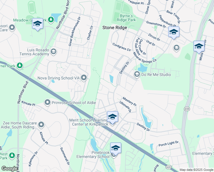 map of restaurants, bars, coffee shops, grocery stores, and more near 25196 Destination Square in Aldie