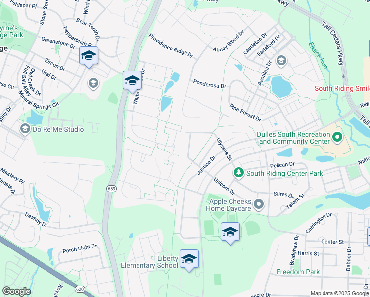 map of restaurants, bars, coffee shops, grocery stores, and more near 25179 Fortitude Terrace in Chantilly