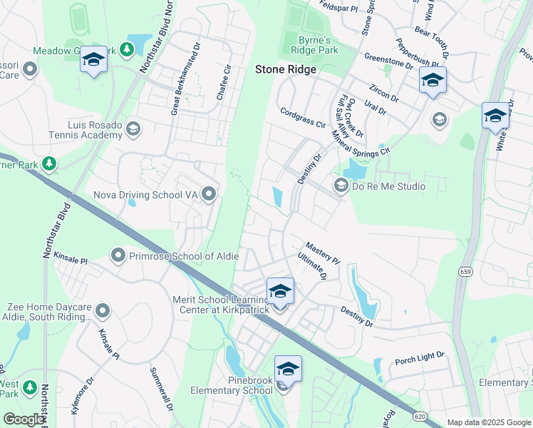 map of restaurants, bars, coffee shops, grocery stores, and more near 25196 Destination Square in Aldie