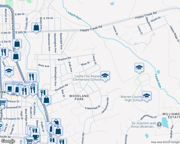 map of restaurants, bars, coffee shops, grocery stores, and more near 1004 Horseshoe Drive in Front Royal