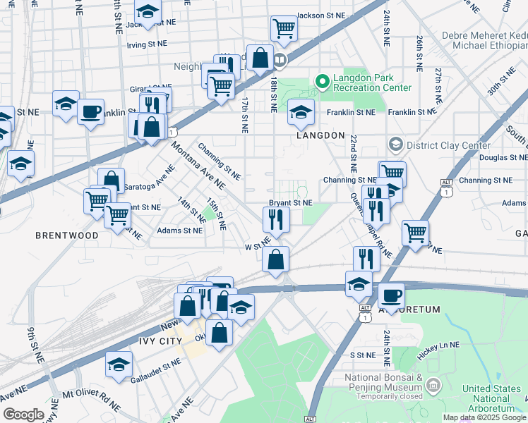 map of restaurants, bars, coffee shops, grocery stores, and more near 101 Independence Avenue Southeast in Washington