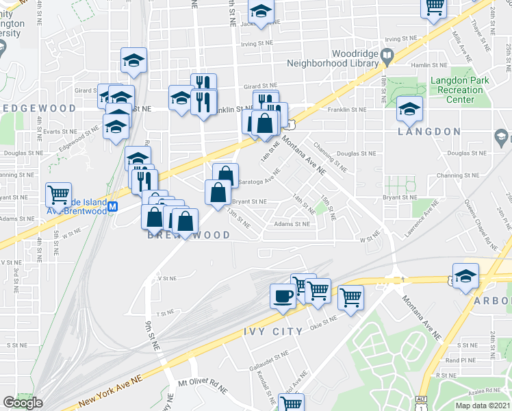 map of restaurants, bars, coffee shops, grocery stores, and more near 101 Independence Avenue Southeast in Washington