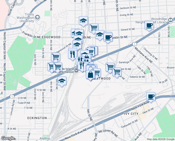 map of restaurants, bars, coffee shops, grocery stores, and more near 101 Independence Avenue Southeast in Washington