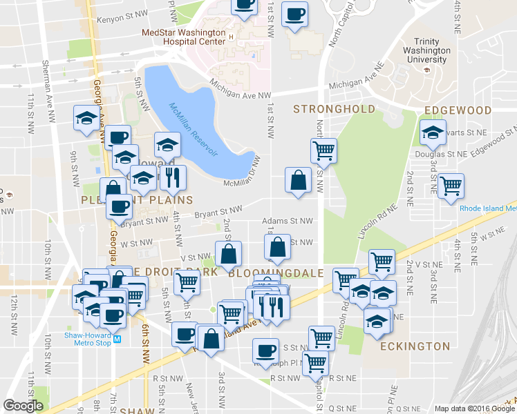 map of restaurants, bars, coffee shops, grocery stores, and more near 101 Independence Avenue Southeast in Washington