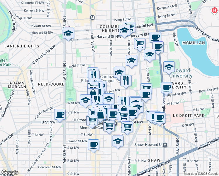 map of restaurants, bars, coffee shops, grocery stores, and more near 101 Independence Avenue Southeast in Washington