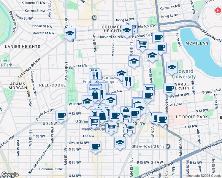 map of restaurants, bars, coffee shops, grocery stores, and more near 101 Independence Avenue Southeast in Washington