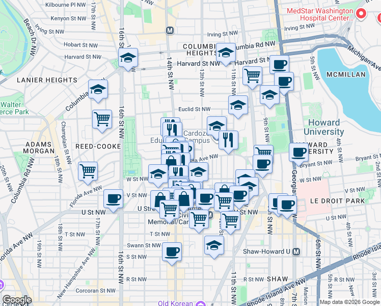map of restaurants, bars, coffee shops, grocery stores, and more near 101 Independence Avenue Southeast in Washington