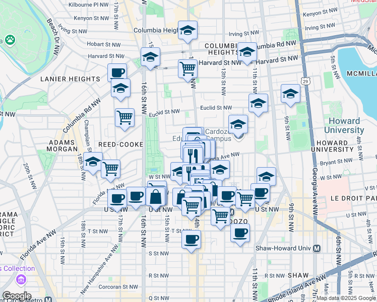 map of restaurants, bars, coffee shops, grocery stores, and more near 101 Independence Avenue Southeast in Washington