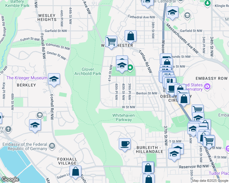 map of restaurants, bars, coffee shops, grocery stores, and more near 4021 Benton Street Northwest in Washington