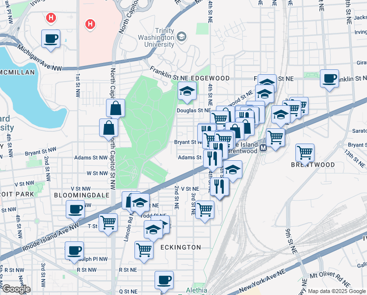 map of restaurants, bars, coffee shops, grocery stores, and more near 101 Independence Avenue Southeast in Washington