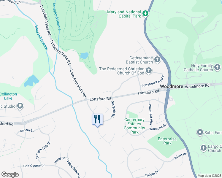 map of restaurants, bars, coffee shops, grocery stores, and more near 11112 Queens Wood Terrace in Bowie
