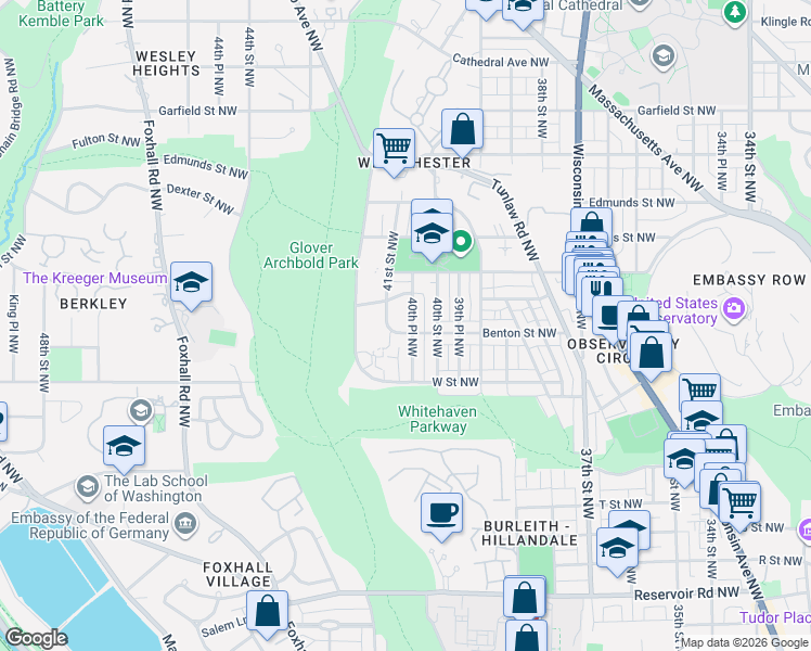 map of restaurants, bars, coffee shops, grocery stores, and more near 4021 Benton Street Northwest in Washington