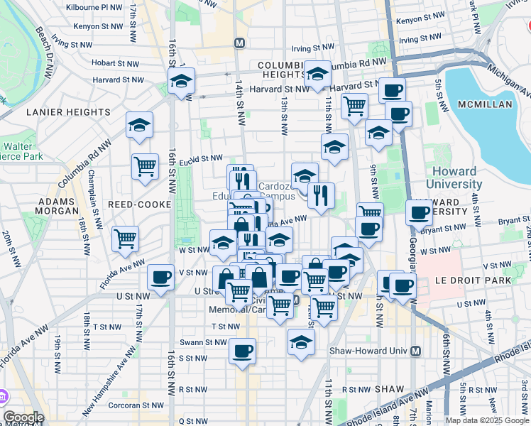 map of restaurants, bars, coffee shops, grocery stores, and more near 101 Independence Avenue Southeast in Washington