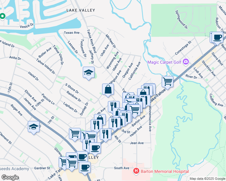 map of restaurants, bars, coffee shops, grocery stores, and more near 925 Linda Avenue in South Lake Tahoe