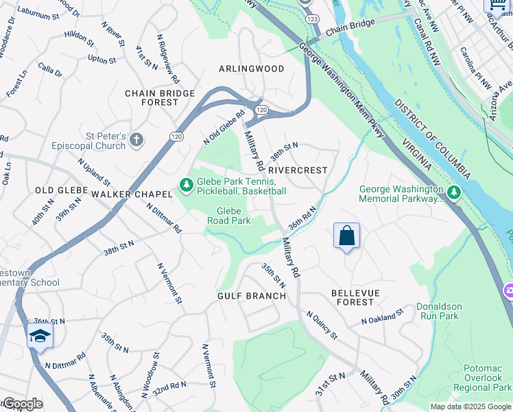 map of restaurants, bars, coffee shops, grocery stores, and more near 3703 North Randolph Street in Arlington
