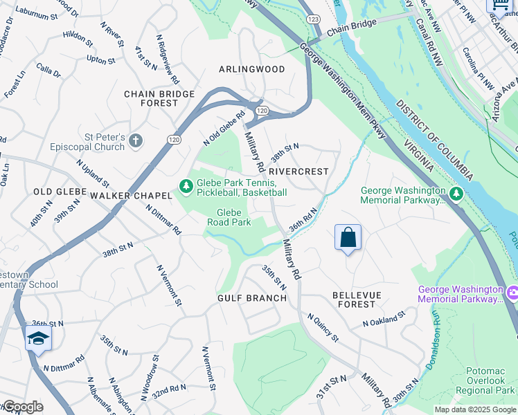 map of restaurants, bars, coffee shops, grocery stores, and more near 3703 North Randolph Street in Arlington