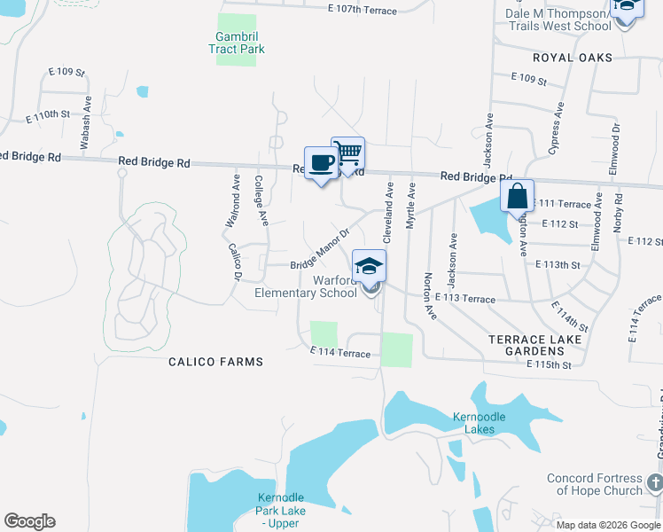map of restaurants, bars, coffee shops, grocery stores, and more near 11312 Bales Avenue in Kansas City