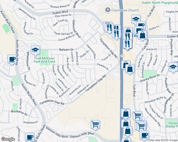 map of restaurants, bars, coffee shops, grocery stores, and more near 5884 Granby Hill Drive in Colorado Springs