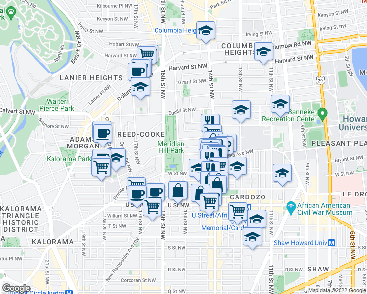 map of restaurants, bars, coffee shops, grocery stores, and more near 101 Independence Avenue Southeast in Washington