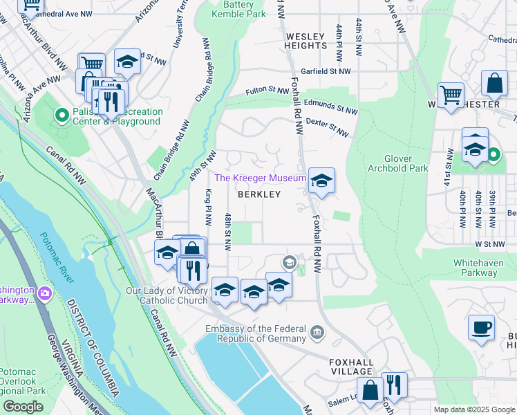map of restaurants, bars, coffee shops, grocery stores, and more near 2236 46th Street Northwest in Washington