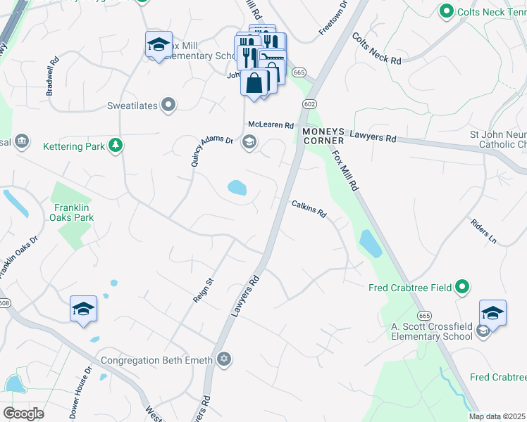 map of restaurants, bars, coffee shops, grocery stores, and more near 2728 Robaleed Way in Herndon