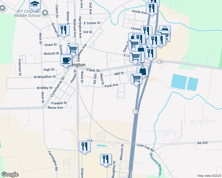 map of restaurants, bars, coffee shops, grocery stores, and more near 37 Meadowood Lane in Harrington