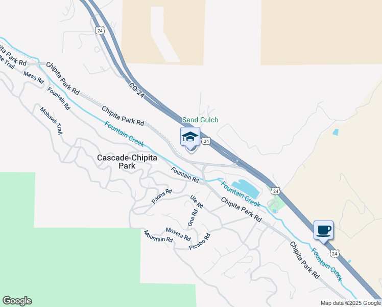 map of restaurants, bars, coffee shops, grocery stores, and more near 9230 Chipita Park Road in Cascade-Chipita Park