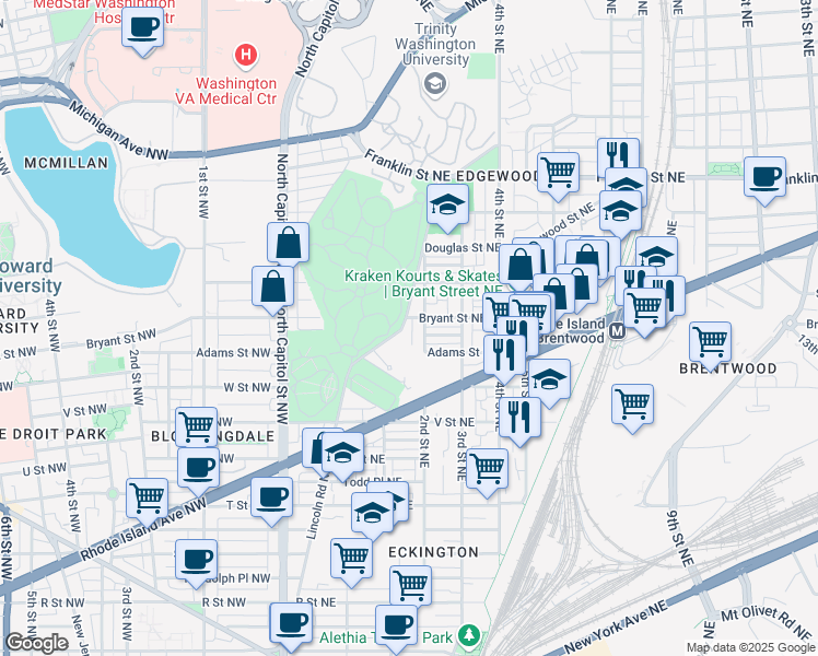 map of restaurants, bars, coffee shops, grocery stores, and more near 101 Independence Avenue Southeast in Washington