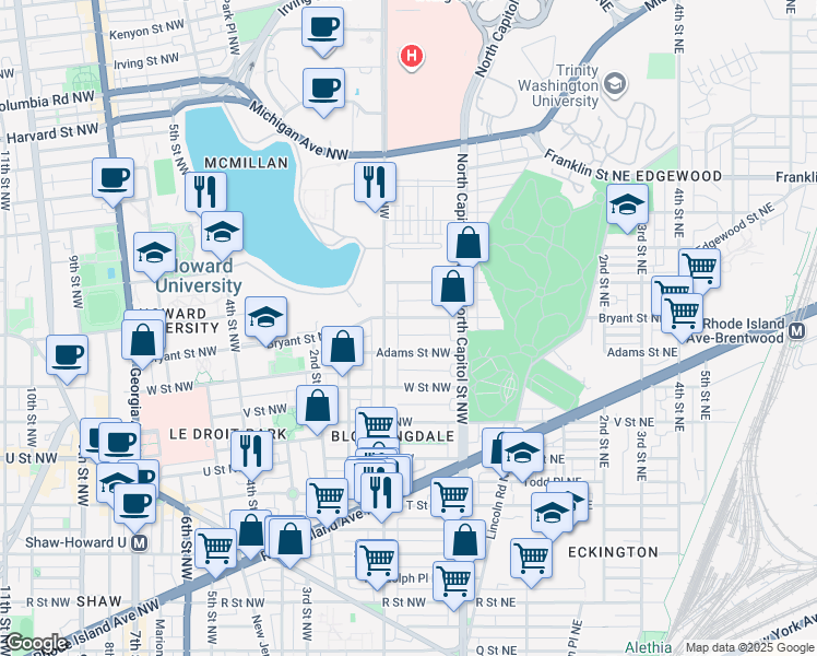 map of restaurants, bars, coffee shops, grocery stores, and more near 101 Independence Avenue Southeast in Washington