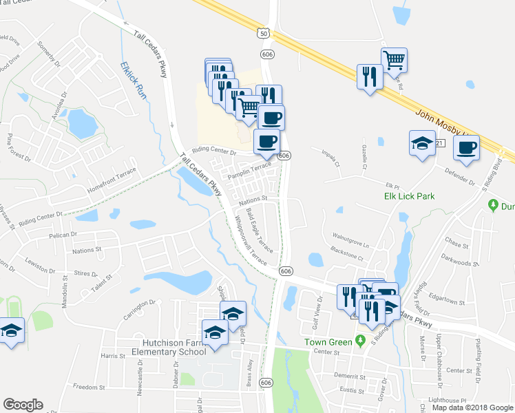 map of restaurants, bars, coffee shops, grocery stores, and more near 25382 Whippoorwill Terrace in Chantilly