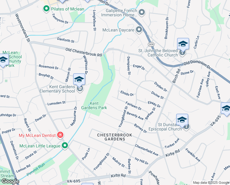 map of restaurants, bars, coffee shops, grocery stores, and more near 1712 Dalewood Place in McLean