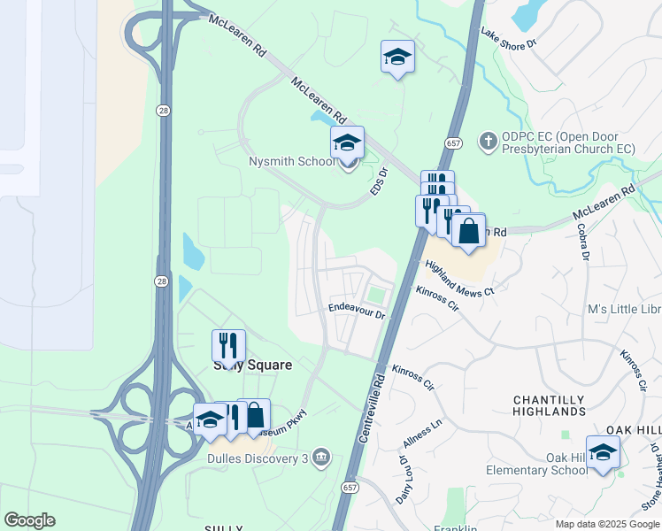 map of restaurants, bars, coffee shops, grocery stores, and more near 13724 Neil Armstrong Avenue in Herndon
