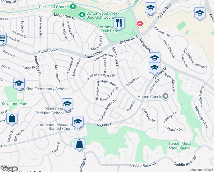 map of restaurants, bars, coffee shops, grocery stores, and more near 3748 Acreview Drive in Colorado Springs