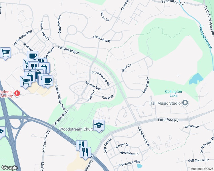 map of restaurants, bars, coffee shops, grocery stores, and more near 2304 Brooke Grove Road in Bowie