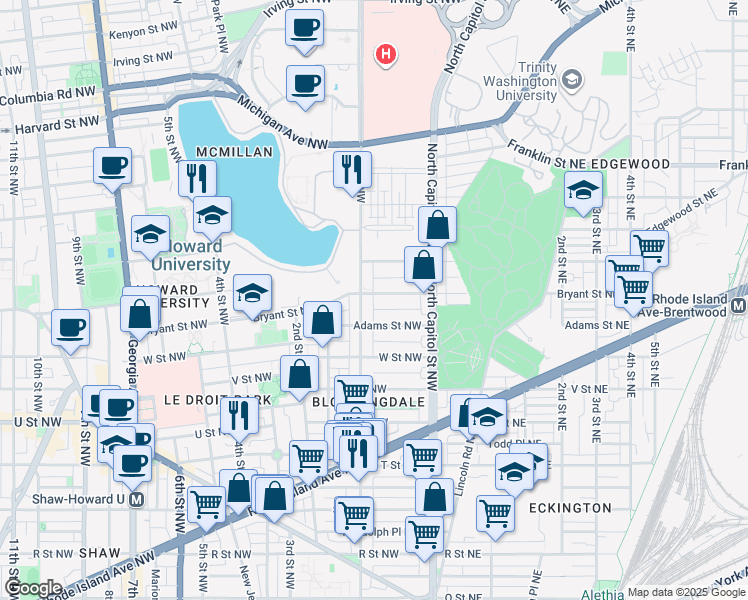 map of restaurants, bars, coffee shops, grocery stores, and more near 101 Independence Avenue Southeast in Washington