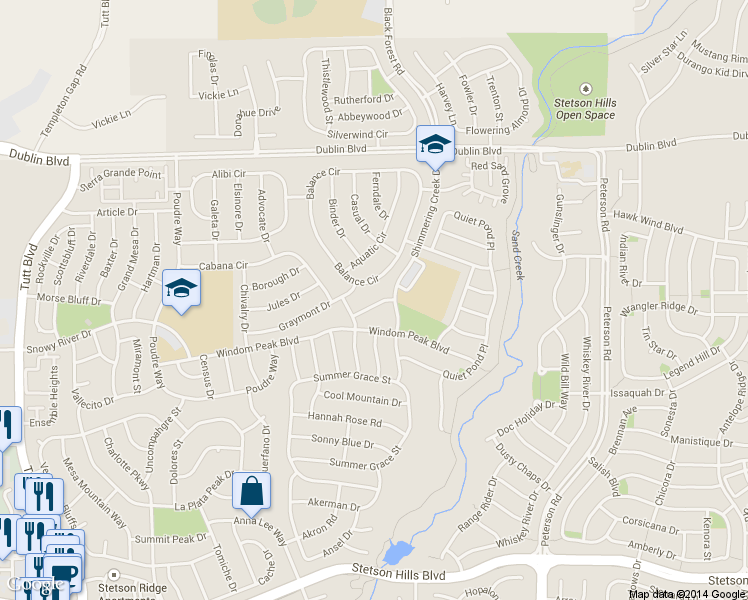 map of restaurants, bars, coffee shops, grocery stores, and more near 6522 Shimmering Creek Drive in Colorado Springs