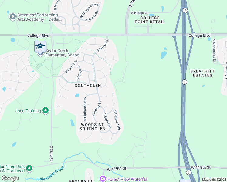 map of restaurants, bars, coffee shops, grocery stores, and more near 24010 West 114th Place in Olathe