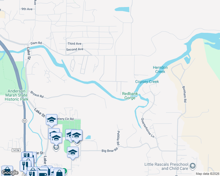 map of restaurants, bars, coffee shops, grocery stores, and more near 16715 Cache Creek Lane in Clearlake