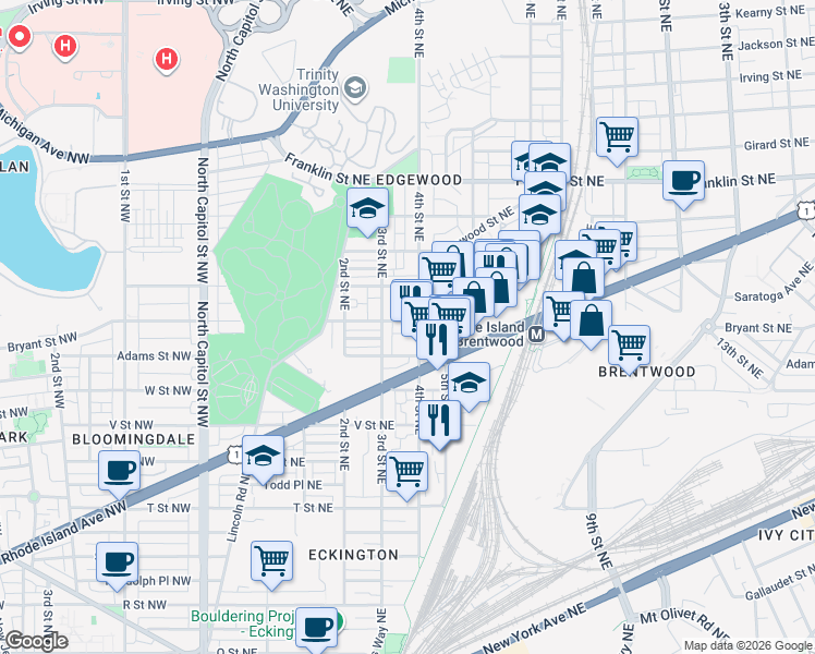map of restaurants, bars, coffee shops, grocery stores, and more near 101 Independence Avenue Southeast in Washington