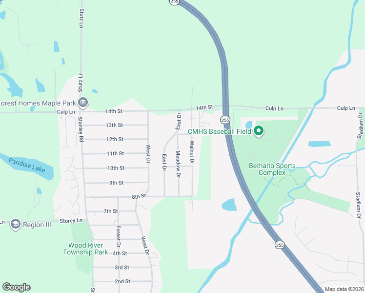 map of restaurants, bars, coffee shops, grocery stores, and more near 1030 Meadow Drive in Madison County