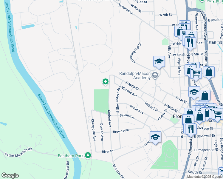 map of restaurants, bars, coffee shops, grocery stores, and more near 118 Kerfoot Avenue in Front Royal