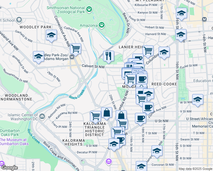 map of restaurants, bars, coffee shops, grocery stores, and more near 2410 20th Street Northwest in Washington