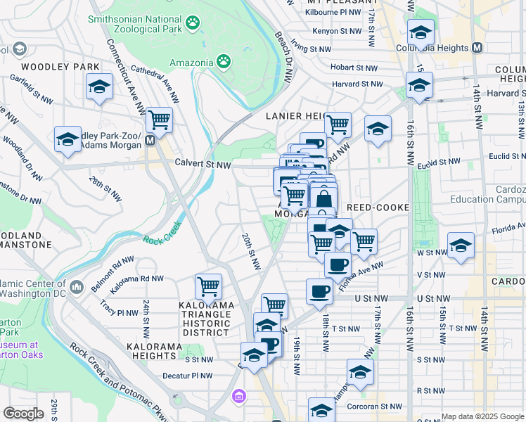 map of restaurants, bars, coffee shops, grocery stores, and more near 1862 Mintwood Place Northwest in Washington